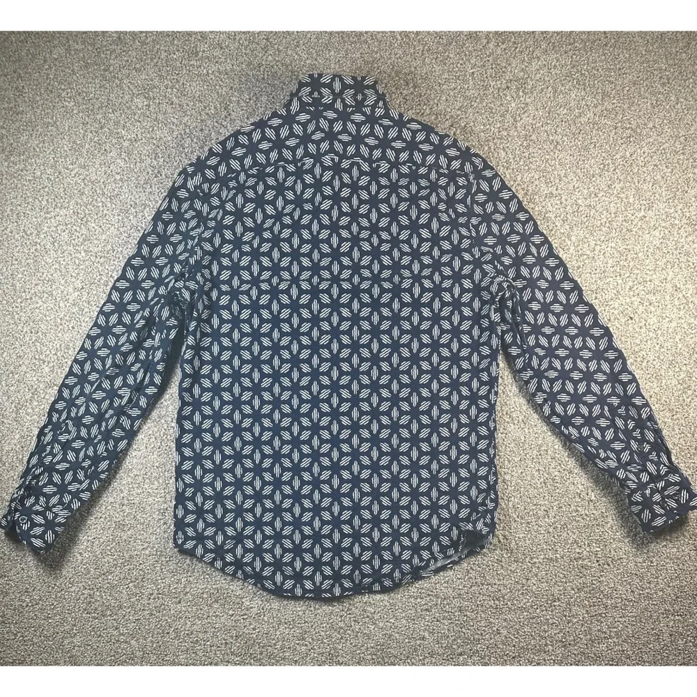Express Slim 1MX Mens Button Down Shirt Navy Blue Geometric Diamond Print M